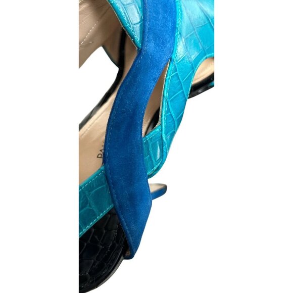 Paul Andrew High Heel Sandals Blue & Turquoise Croc Embossed Leather  - Size 37 - Picture 10 of 16